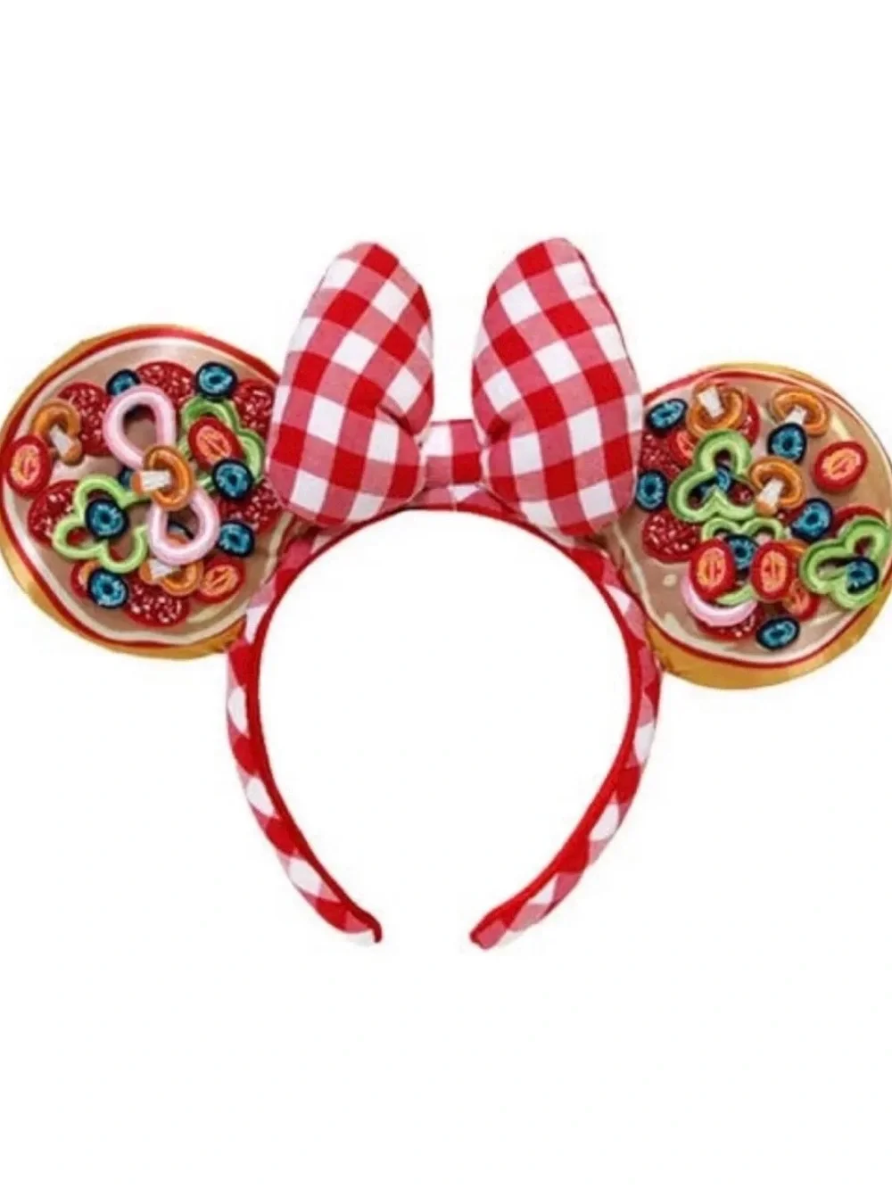 Disney Red Gingham Bow Headband with Colorful Donut Ears
